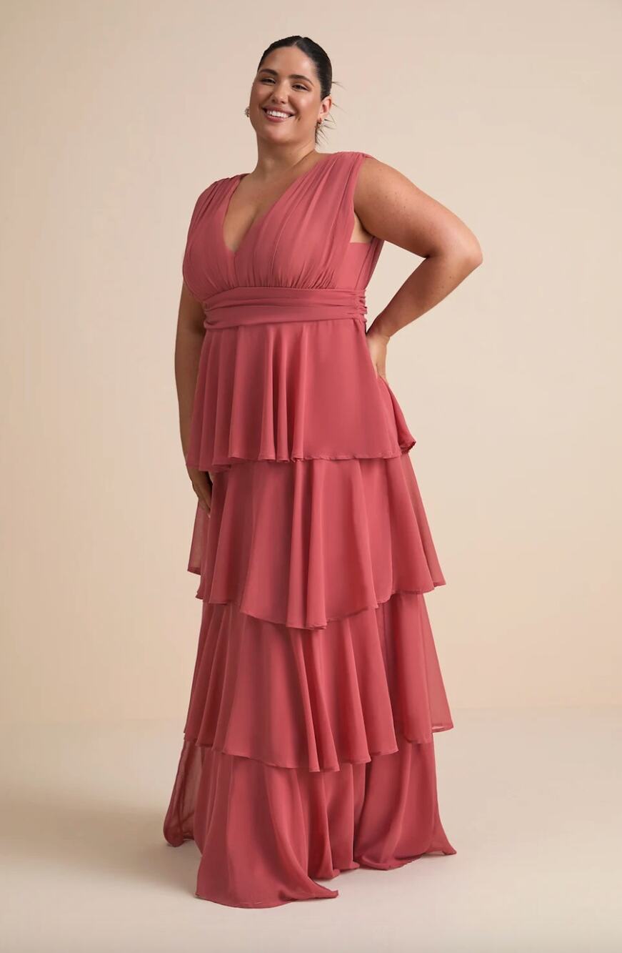 Lulus Amazing Evening Dark Rose Pink Tiered Maxi Dress Chiffon Formal 1X NWT
